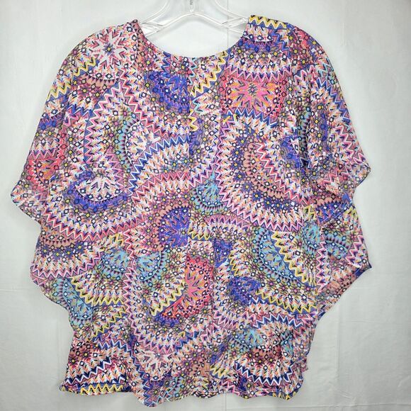 NOTATIONS Tiered Ruffle Front XL Short Flutter Sleeve Slinky Stretch Knit Top - Picture 2 of 11